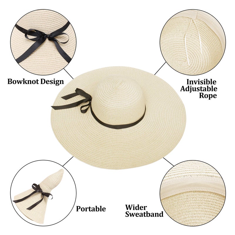 Double Couple Womens Straw Hat Wide Brim Floppy Beach Sun Hat for Women UPF 50+ Adjustable Strap Vacation - Image 2